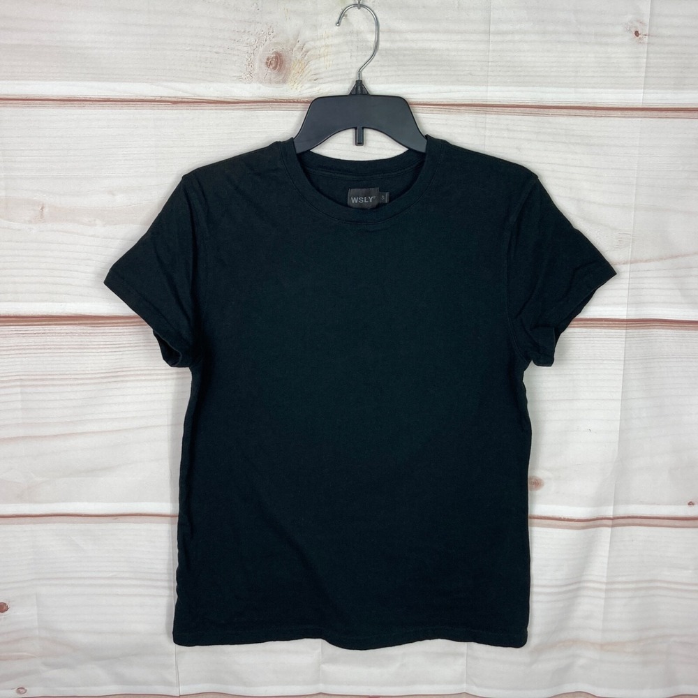 WSLY‎ Top Womens S Black Crew Neck T-Shirt Short Sleeve Cotton Blend Solid Knit